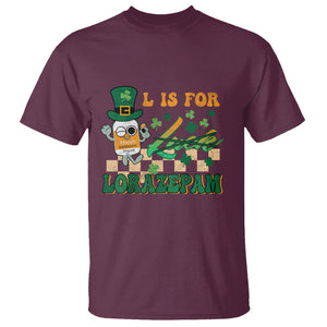 Funny Nurse St. Patricks Day T Shirt Retro L is for Lorazepam Nursing Life TS02 Maroon Printyourwear