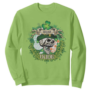 Irish Skull Sweatshirt Irish Dude Sugar Skull St Patricks Day Leprechaun TS02 Lime Printyourwear