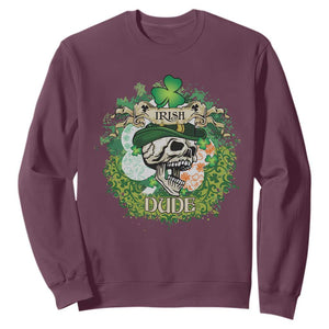 Irish Skull Sweatshirt Irish Dude Sugar Skull St Patricks Day Leprechaun TS02 Maroon Printyourwear