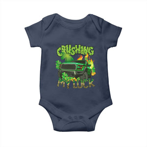Funny St Patricks Day Baby Onesie Crushing My Luck Truck of Shamrocks TS02 Navy Print Your Wear