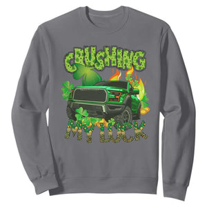 Funny St. Patricks Day Sweatshirt Crushing My Luck Truck of Shamrocks TS02 Charcoal Printyourwear