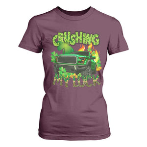 Funny St Patricks Day T Shirt For Women Crushing My Luck Truck of Shamrocks TS02 Maroon Print Your Wear