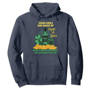 Funny St. Patricks Day Drinking Hoodie Irish Girls Are Made of Whiskey On Ice Alcohol Lover TS02 Navy Printyourwear