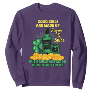 Funny St. Patricks Day Drinking Sweatshirt Irish Girls Are Made of Whiskey On Ice Alcohol Lover TS02 Purple Printyourwear
