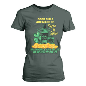 Funny St Patricks Day Drinking T Shirt For Women Irish Girls Are Made of Whiskey On Ice Alcohol Lover TS02 Dark Forest Green Print Your Wear