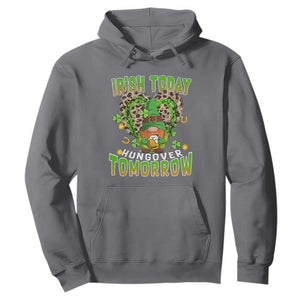 Funny St. Patricks Day Drinking Hoodie Irish Today Hungover Tomorrow Beer Lover Gnome TS02 Charcoal Printyourwear