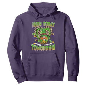 Funny St. Patricks Day Drinking Hoodie Irish Today Hungover Tomorrow Beer Lover Gnome TS02 Purple Printyourwear