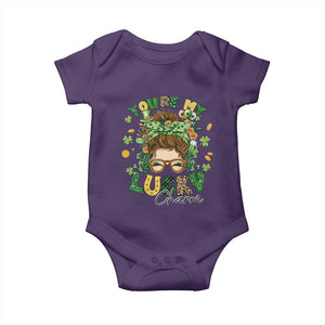 Funny St Patricks Day Baby Onesie You Are My Lucky Charm Shamrock Messy Bun TS02 Purple Print Your Wear