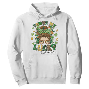 Funny St. Patricks Day Hoodie You Are My Lucky Charm Shamrock Messy Bun TS02 White Printyourwear