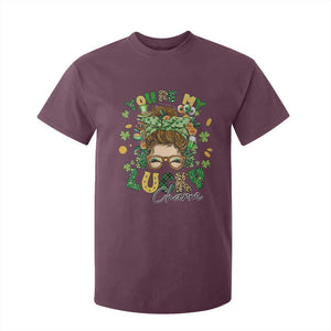 Funny St Patricks Day T Shirt For Kid You Are My Lucky Charm Shamrock Messy Bun TS02 Maroon Print Your Wear
