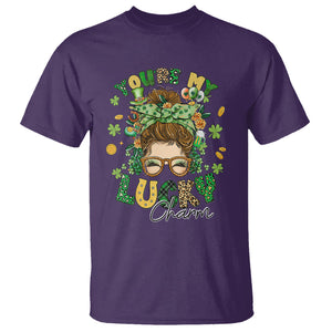 Funny St. Patricks Day T Shirt You Are My Lucky Charm Shamrock Messy Bun TS02 Purple Printyourwear