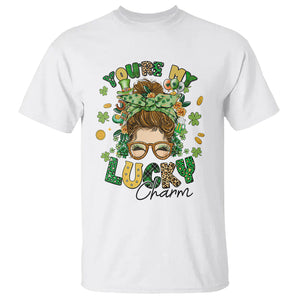 Funny St. Patricks Day T Shirt You Are My Lucky Charm Shamrock Messy Bun TS02 White Printyourwear