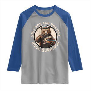 Funny Books Lover Bear Raglan Shirt Only You Can Prevent Book Burnings TS02 Sport Gray Royal Print Your Wear