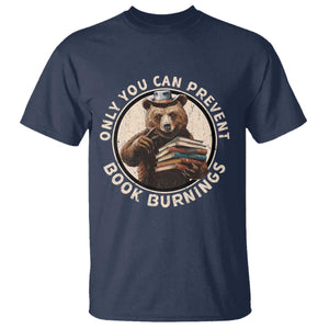 Funny Books Lover Bear T Shirt Only You Can Prevent Book Burnings TS02 Navy Print Your Wear