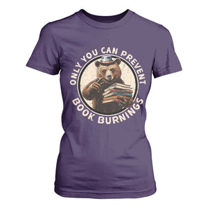 Funny Books Lover Bear T Shirt For Women Only You Can Prevent Book Burnings TS02 Purple Print Your Wear