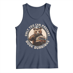 Funny Books Lover Bear Tank Top Only You Can Prevent Book Burnings TS02 Navy Print Your Wear