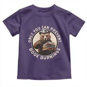 Funny Books Lover Bear Toddler T Shirt Only You Can Prevent Book Burnings TS02 Purple Print Your Wear