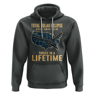 Total Solar Eclipse 2045 Hoodie Thrice In A Lifetime American Totality Tour Map 2017 2024 2045 TS02 Dark Heather Printyourwear
