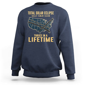 Total Solar Eclipse 2045 Sweatshirt Thrice In A Lifetime American Totality Tour Map 2017 2024 2045 TS02 Navy Printyourwear