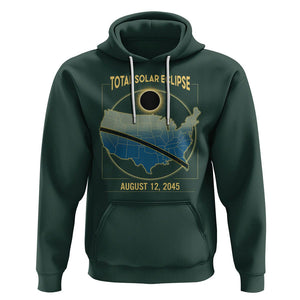 Total Solar Eclipse 2045 Hoodie American Totality Tour Map August 12 TS02 Dark Forest Green Printyourwear