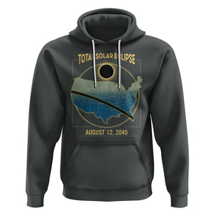 Total Solar Eclipse 2045 Hoodie American Totality Tour Map August 12 TS02 Dark Heather Printyourwear