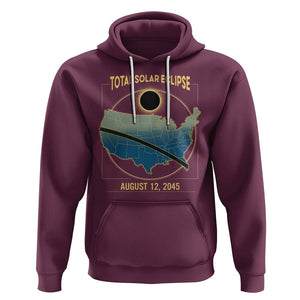 Total Solar Eclipse 2045 Hoodie American Totality Tour Map August 12 TS02 Maroon Printyourwear
