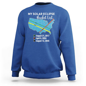 Total Solar Eclipse 2045 Sweatshirt My Totality Bucket List 2017 2024 2045 Tour Map TS02 Royal Blue Printyourwear