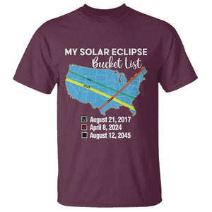 Total Solar Eclipse 2045 T Shirt My Totality Bucket List 2017 2024 2045 Tour Map TS02 Maroon Printyourwear