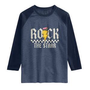 Rock The STAAR Day Raglan Shirt Texas Teacher Student Motivational Testing TS02 Heather Denim Navy Print Your Wear