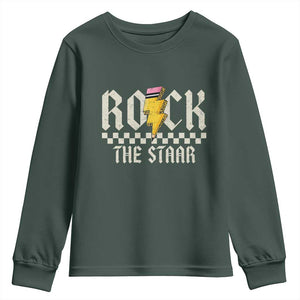 Rock The STAAR Day Youth Sweatshirt Texas Teacher Student Motivational Testing TS02 Dark Forest Green Print Your Wear
