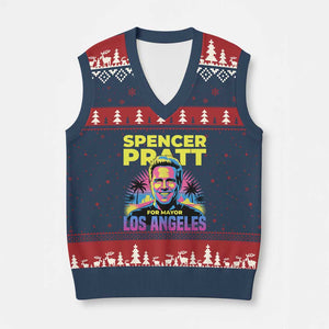 Spencer Pratt for Mayor Los Angeles Synthwave Graphic V-Neck Knit Sweater Vest Retro Neon California Supporter TS02 Navy Red Print Your Wear
