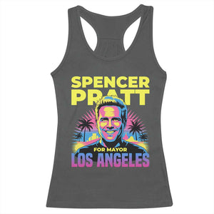 Spencer Pratt for Mayor Los Angeles Synthwave Graphic Racerback Tank Top Retro Neon California Supporter TS02 Dark Heather Print Your Wear
