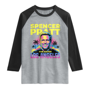 Spencer Pratt for Mayor Los Angeles Synthwave Graphic Raglan Shirt Retro Neon California Supporter TS02 Heather Gray Black Print Your Wear