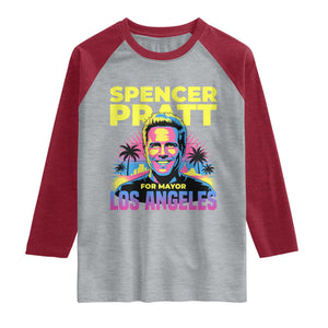 Spencer Pratt for Mayor Los Angeles Synthwave Graphic Raglan Shirt Retro Neon California Supporter TS02 Heather Gray Heather Red Print Your Wear