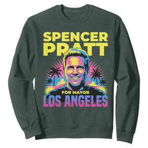 Spencer Pratt for Mayor Los Angeles Synthwave Graphic Sweatshirt Retro Neon California Supporter TS02 Dark Forest Green Print Your Wear