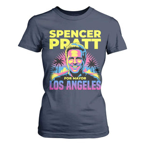 Spencer Pratt for Mayor Los Angeles Synthwave Graphic T Shirt For Women Retro Neon California Supporter TS02 Navy Print Your Wear