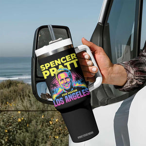 Spencer Pratt for Mayor Los Angeles Synthwave Graphic Tumbler With Handle Retro Neon California Supporter TS02 Print Your Wear