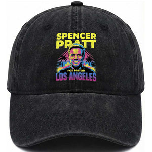 Spencer Pratt for Mayor Los Angeles Synthwave Graphic Washed Cotton Baseball Cap Retro Neon California Supporter TS02 Print Your Wear