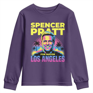 Spencer Pratt for Mayor Los Angeles Synthwave Graphic Youth Sweatshirt Retro Neon California Supporter TS02 Purple Print Your Wear