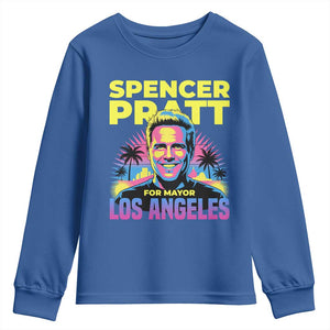 Spencer Pratt for Mayor Los Angeles Synthwave Graphic Youth Sweatshirt Retro Neon California Supporter TS02 Royal Blue Print Your Wear