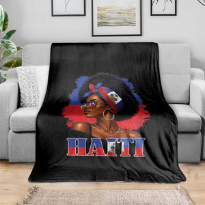 Haitian Queen Afro Melanin Graphic Throw Blanket Haiti Flag Heritage Pride TS02 Print Your Wear