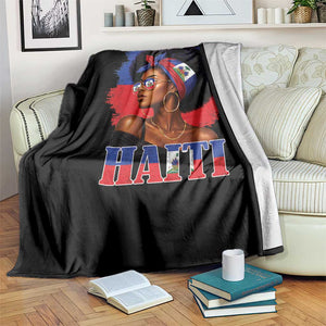 Haitian Queen Afro Melanin Graphic Throw Blanket Haiti Flag Heritage Pride TS02 Print Your Wear