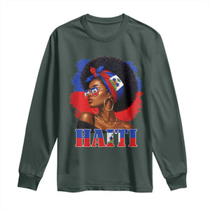 Haitian Queen Afro Melanin Graphic Long Sleeve Shirt Haiti Flag Heritage Pride TS02 Dark Forest Green Print Your Wear