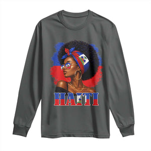 Haitian Queen Afro Melanin Graphic Long Sleeve Shirt Haiti Flag Heritage Pride TS02 Dark Heather Print Your Wear
