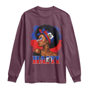 Haitian Queen Afro Melanin Graphic Long Sleeve Shirt Haiti Flag Heritage Pride TS02 Maroon Print Your Wear