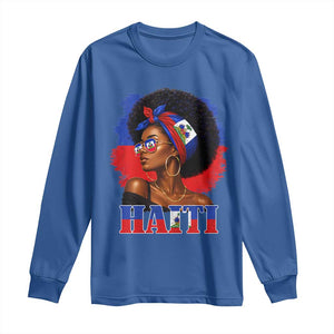 Haitian Queen Afro Melanin Graphic Long Sleeve Shirt Haiti Flag Heritage Pride TS02 Royal Blue Print Your Wear