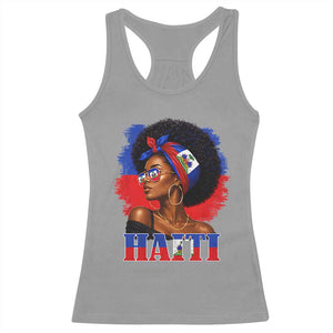 Haitian Queen Afro Melanin Graphic Racerback Tank Top Haiti Flag Heritage Pride TS02 Sport Gray Print Your Wear
