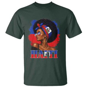 Haitian Queen Afro Melanin Graphic T Shirt Haiti Flag Heritage Pride TS02 Dark Forest Green Print Your Wear