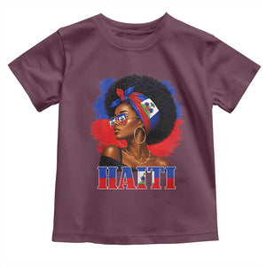 Haitian Queen Afro Melanin Graphic Toddler T Shirt Haiti Flag Heritage Pride TS02 Maroon Print Your Wear