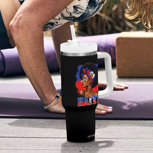Haitian Queen Afro Melanin Graphic Tumbler With Handle Haiti Flag Heritage Pride TS02 Print Your Wear